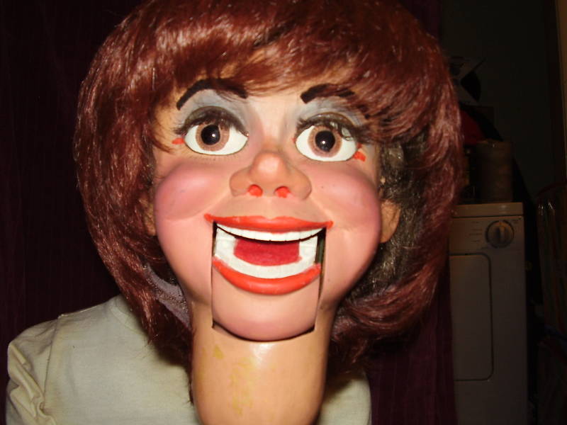 female ventriloquist with lamb chop